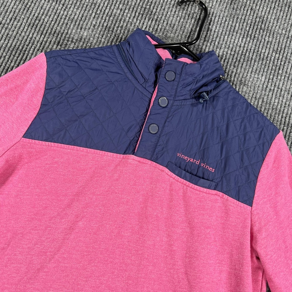 Vineyard Vines Sweatshirt Womens‎ Medium Pink Navy Quilted Snap Performance